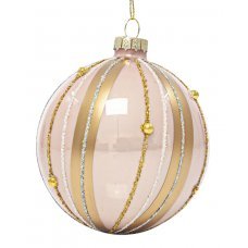 Χριστουγεννιάτικες Γυάλινες Μπάλες με Χρυσόσκονη και Κάθετες Λωρίδες - Σετ 4 τεμ. (8cm)